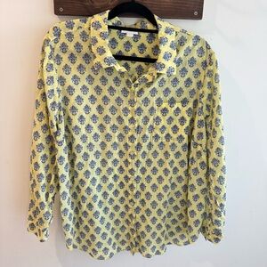 J Jill One Pocket Shirred Back Shirt in Yellow Topaz Medallion Print XL